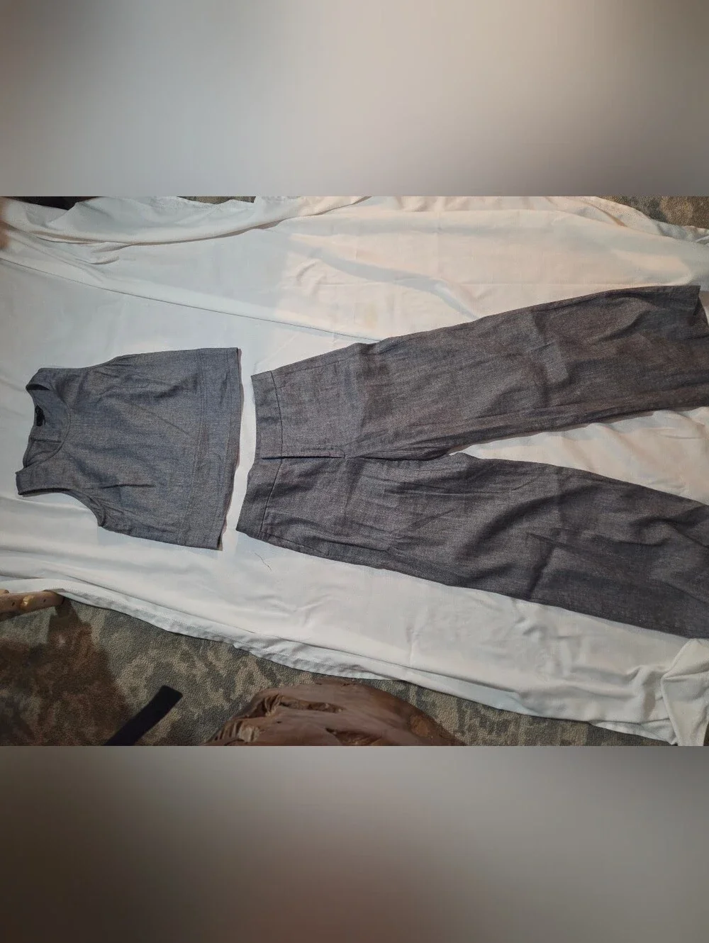 Banana Republic 2 Piece Sleeveless Gray/Blue Wide-Leg Linen Blend Top And Pant